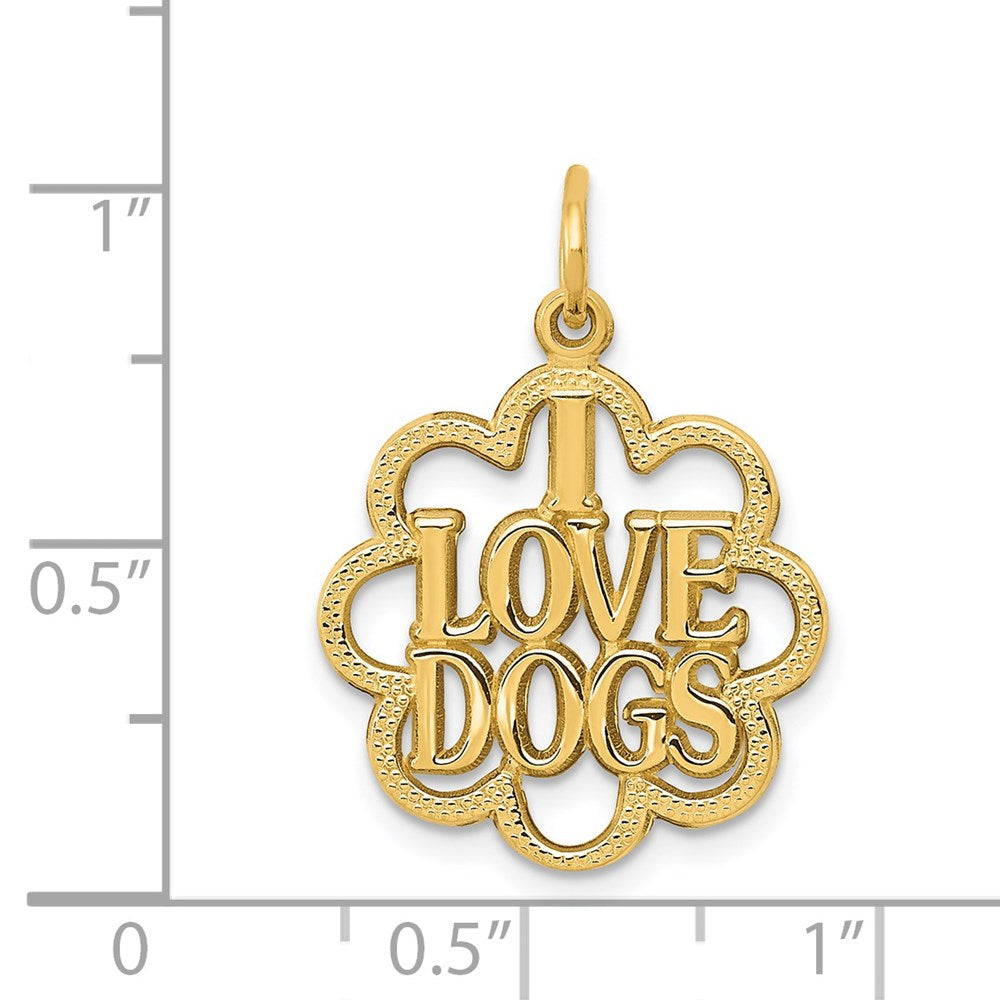 14k Yellow Gold I Love Dogs Scalloped Edge Pendant
