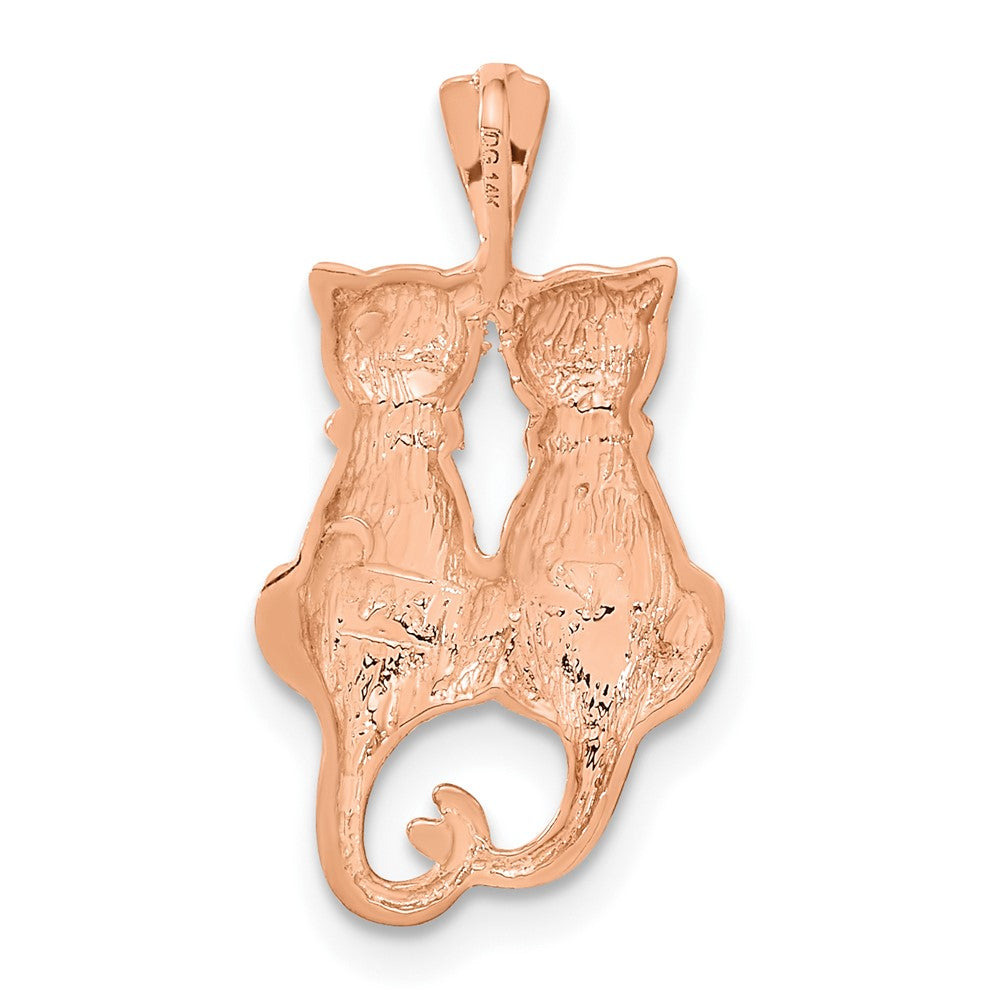 14k Rose Gold Polished and Textured Double Cat Pendant