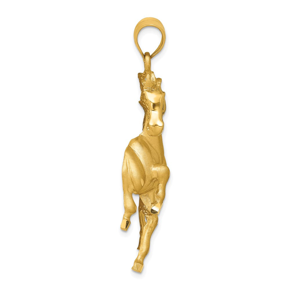 14k Yellow Gold Large Polished and Satin Galloping Horse Pendant