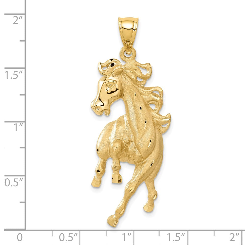 14k Yellow Gold Large Polished and Satin Galloping Horse Pendant