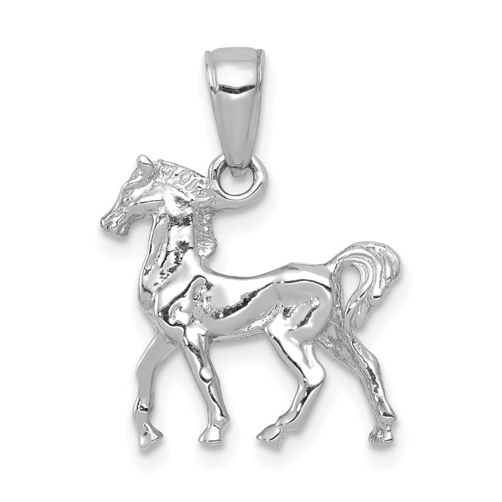 14k White Gold 3D Prancing Horse Pendant