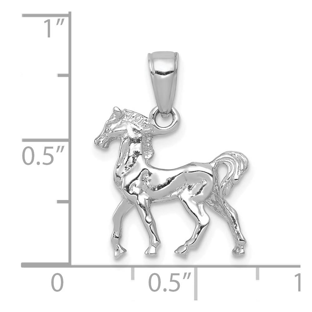 14k White Gold 3D Prancing Horse Pendant
