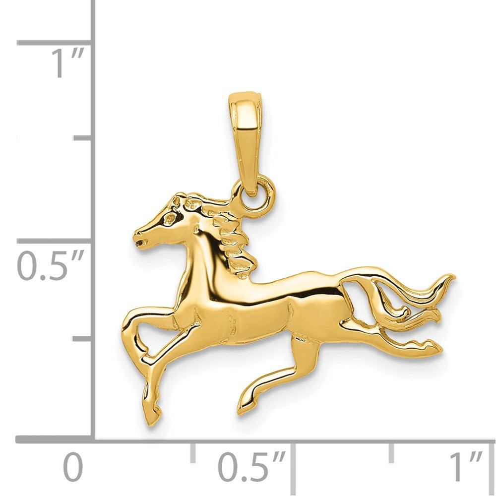 14k Yellow Gold Polished Running Horse Pendant, 20mm