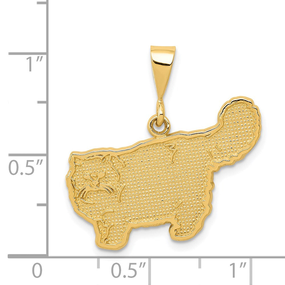 14k Yellow Gold Textured Persian Cat Pendant