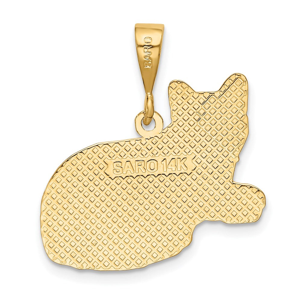 14k Yellow Gold Textured Russian Blue Cat Pendant
