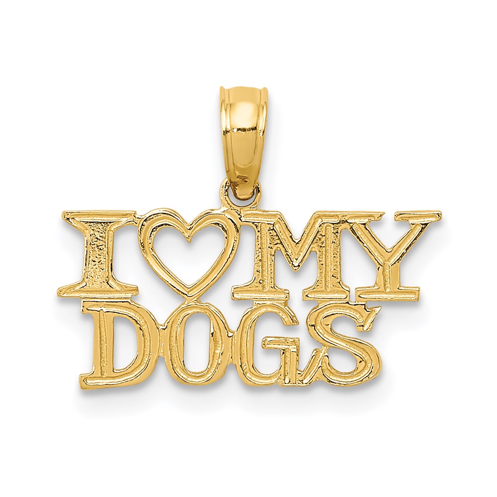 14k Yellow Gold I Heart My Dogs Polished Pendant