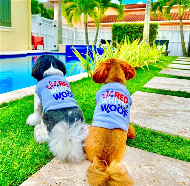 Parisian Pet Red, White & Woof Fourth of July Pet Outfit  Stylish and Breathable Holiday Apparel for Small Dogs & Cats, Red, White & Blue