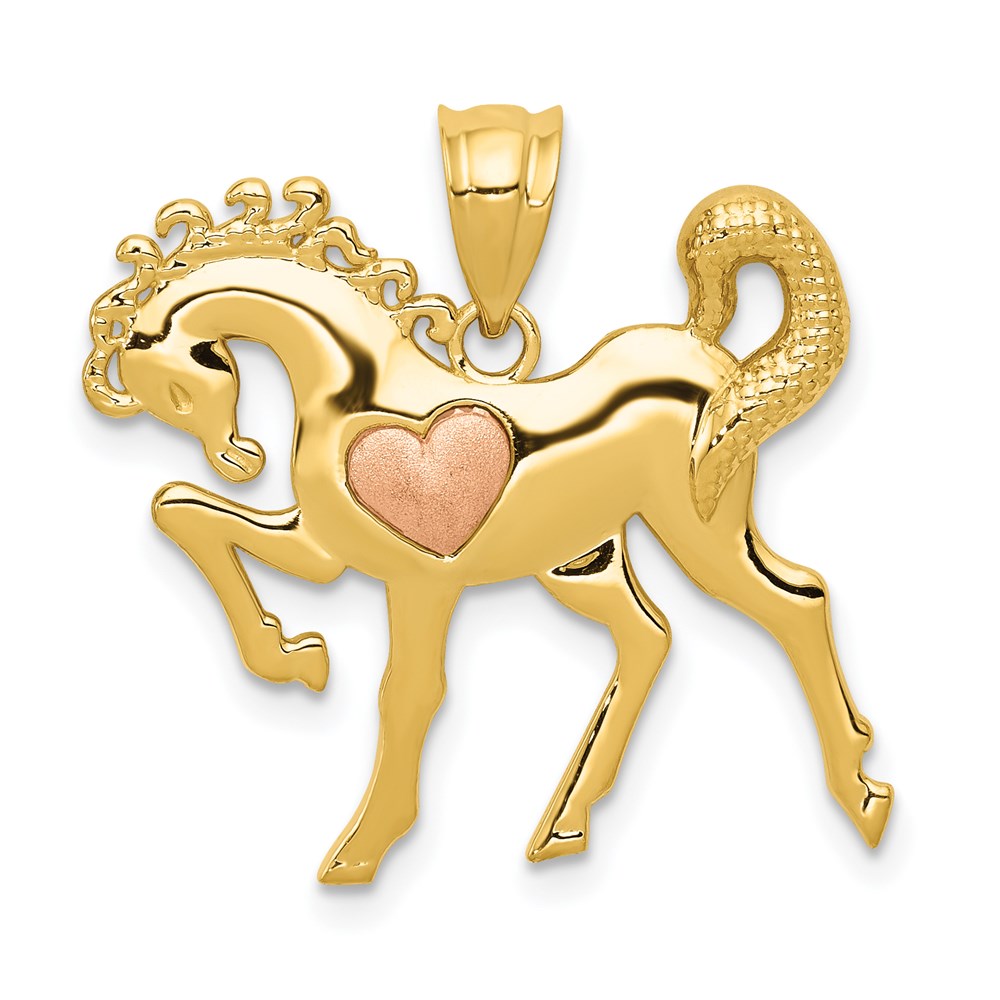14 Two Tone Gold Prancing Horse with Pink Heart Pendant
