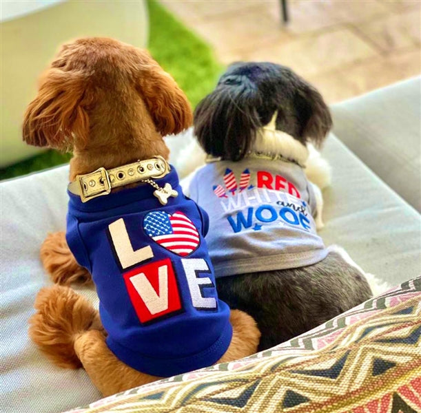 Parisian Pet Love USA Patriotic Dog T-Shirt-Navy Blue