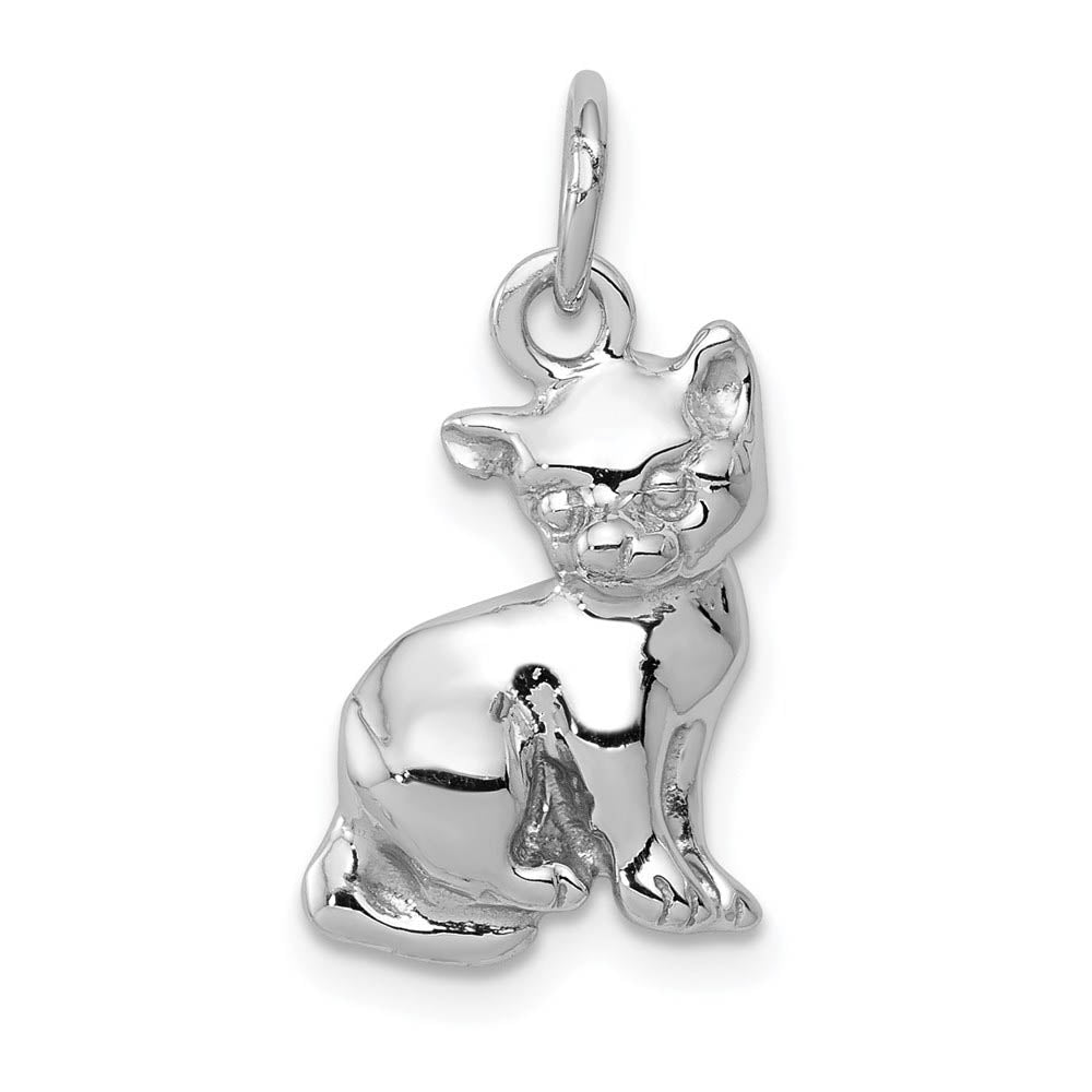 14k White Gold 2D Polished Cat Charm or Pendant