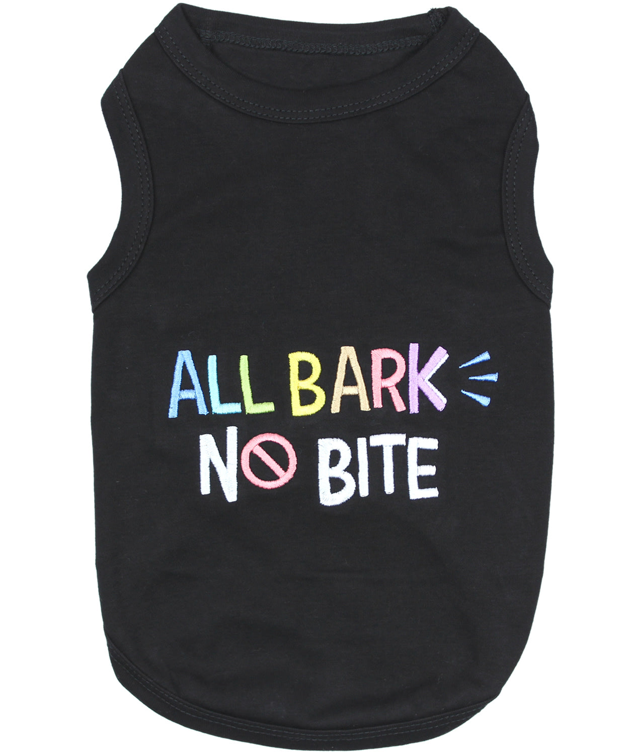 Parisian Pet All Bark No Bite Embroidered Dog T-Shirt – Funny Slogan Pet Apparel for Dogs & Cats, Black