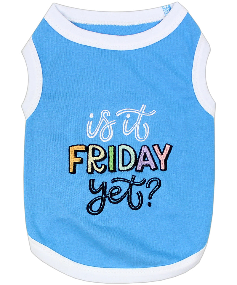 Parisian Pet Is It Friday Yet? Embroidered Dog T-Shirt-Light Blue