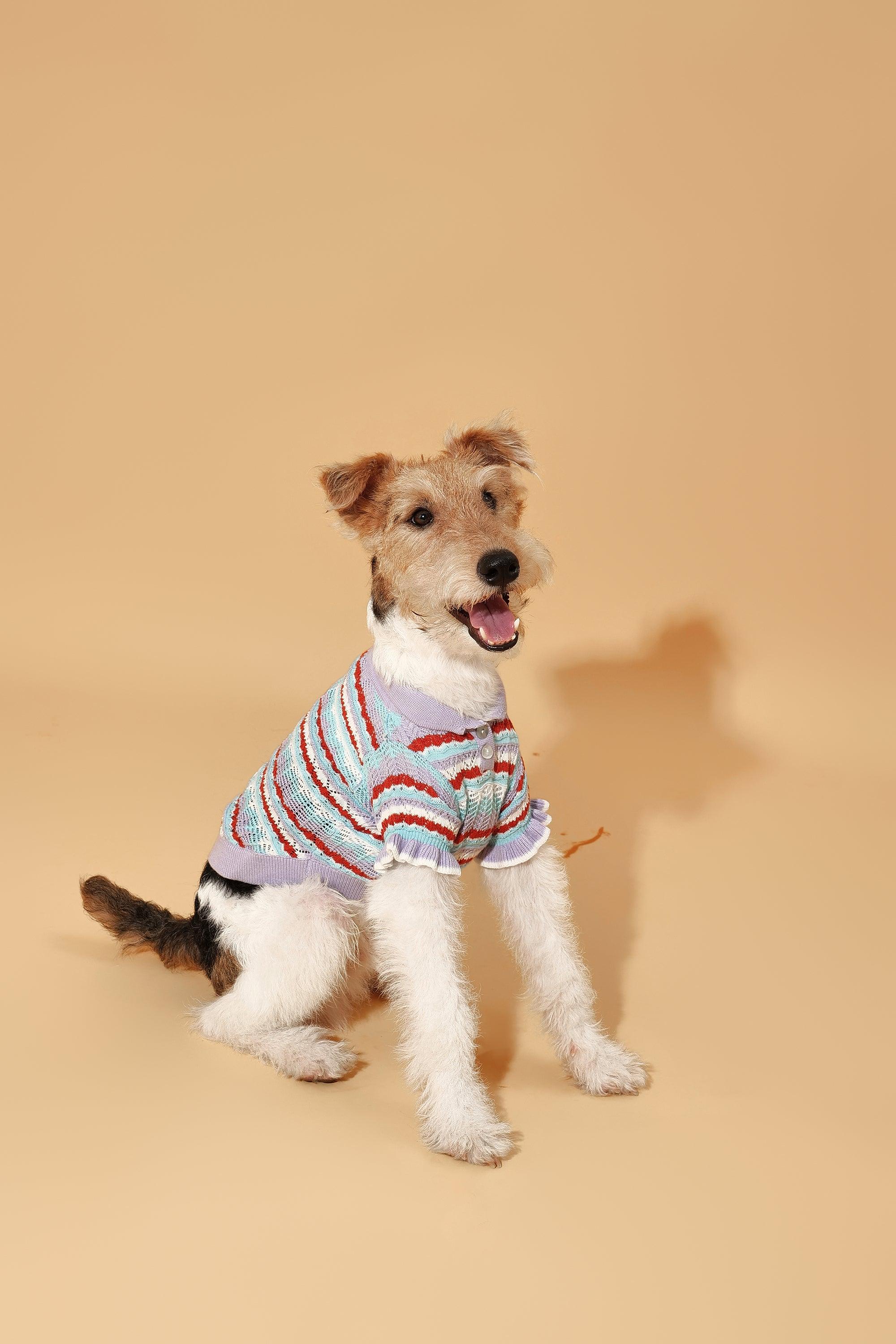 Pet & Me Spring Summer Lavender Ruffle Crochet Short Sleeve Polo Shirt