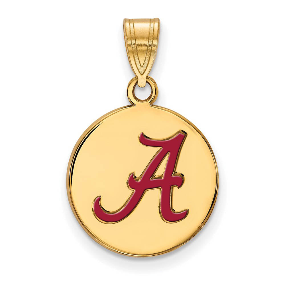 14k Gold Plated Silver U. of Alabama Medium Enameled Disc Pendant