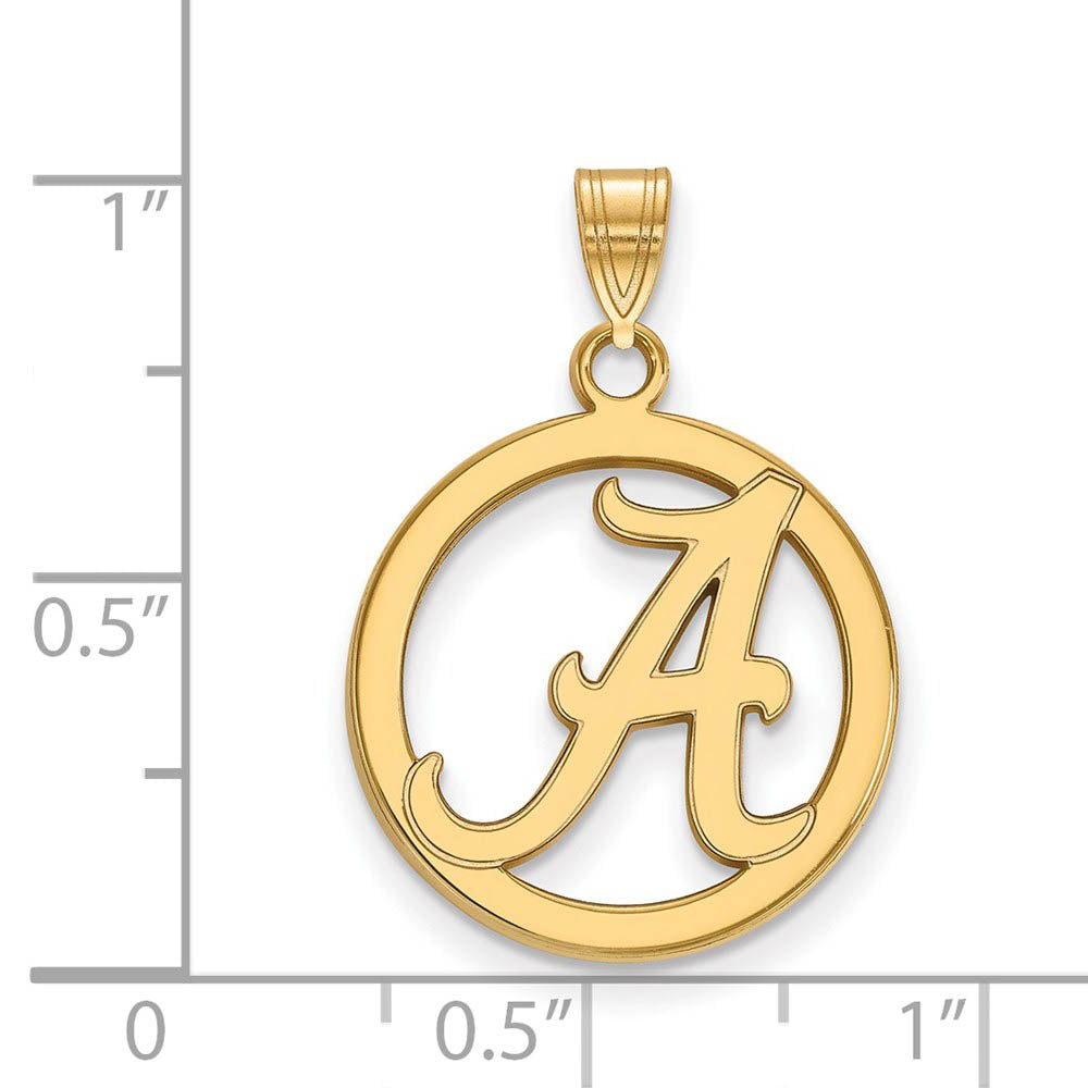 14k Gold Plated Silver U. of Alabama Small Initial A Circle Pendant