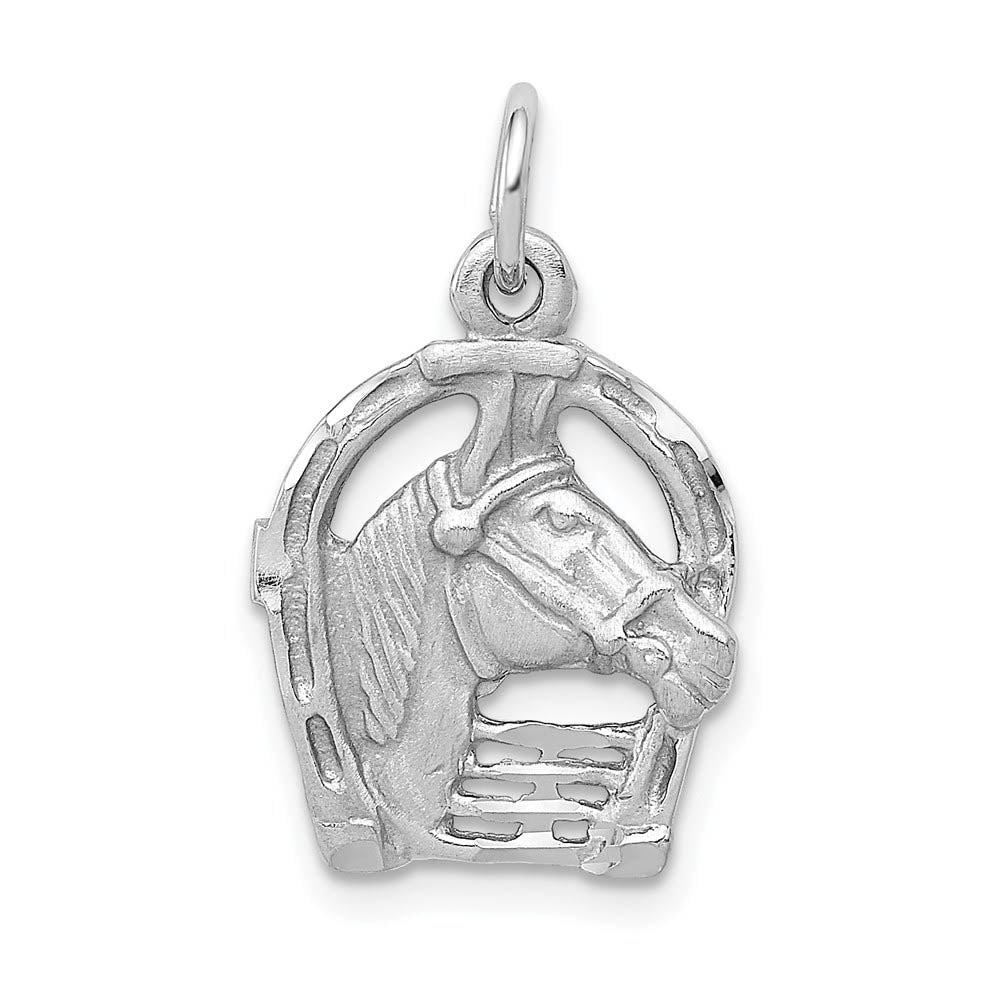 14k Yellow or White Gold Horse Head & Horseshoe Charm or Pendant, 13mm