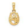 14k Yellow Gold Small Horse Head and Horseshoe Pendant, 9mm