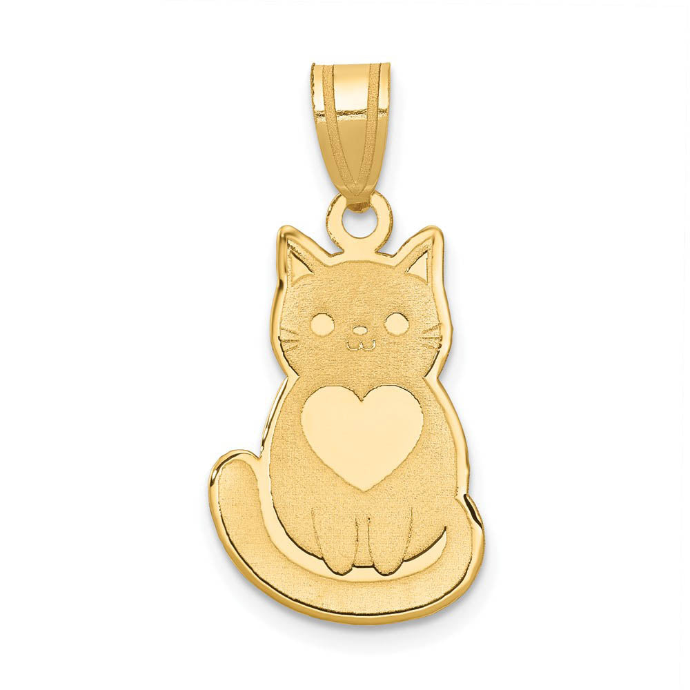 14k Yellow Gold Polished & Laser Cut Engravable Cat Pendant, 13 x 25mm
