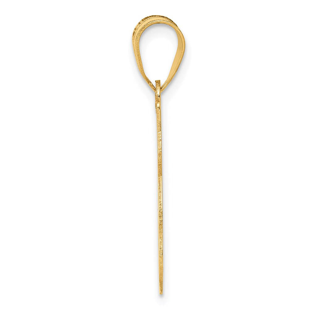 14k Yellow Gold Polished & Laser Cut Engravable Cat Pendant, 13 x 25mm