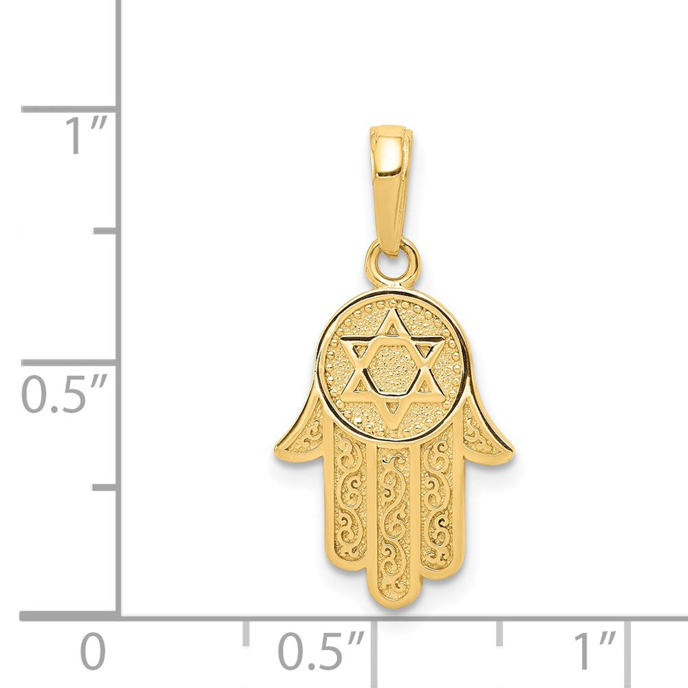 14k Yellow Gold Star of David Hamsa Pendant, 12 x 25mm