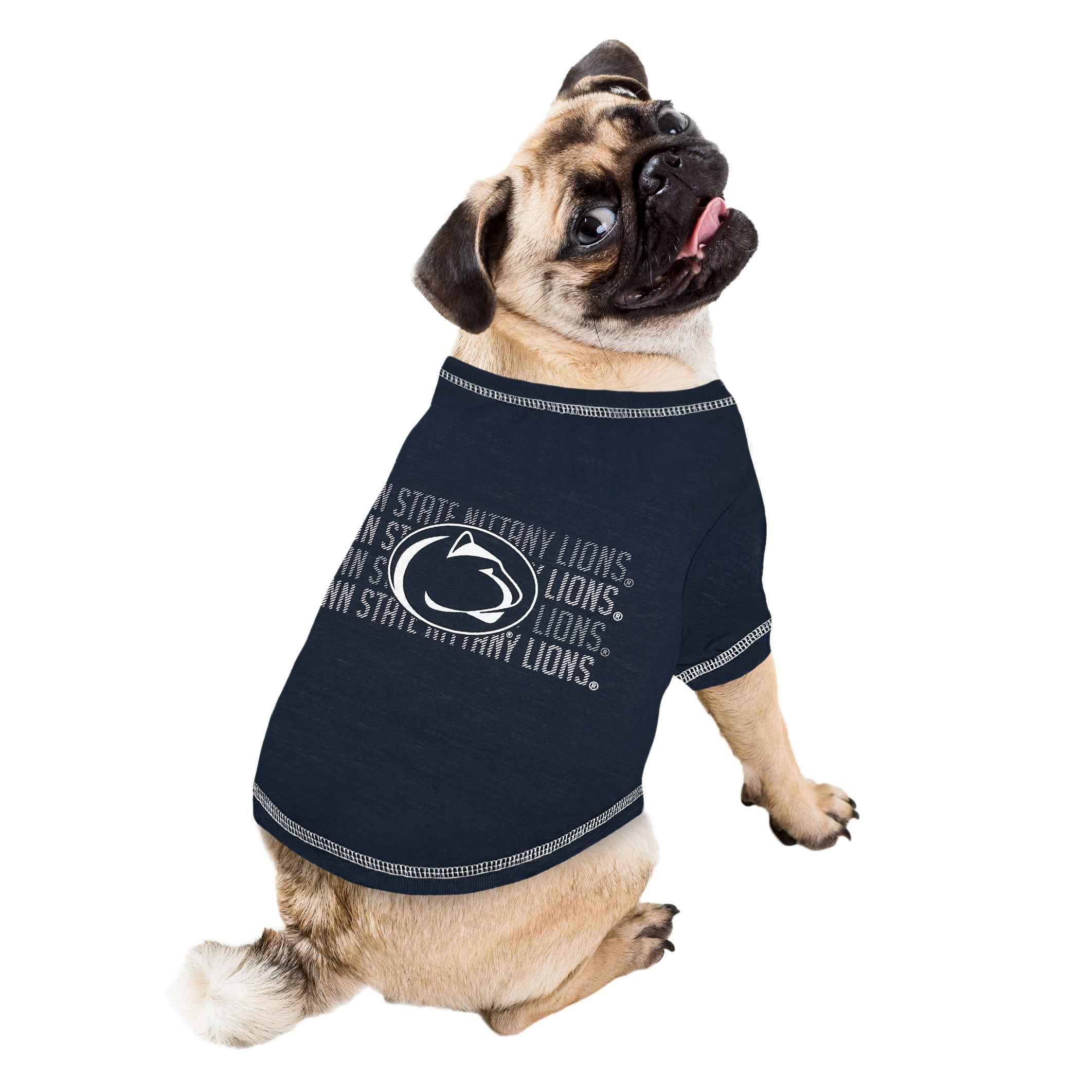 NCAA Pennsylvania State University Nittany Lions Striped Text Dog T-Shirt