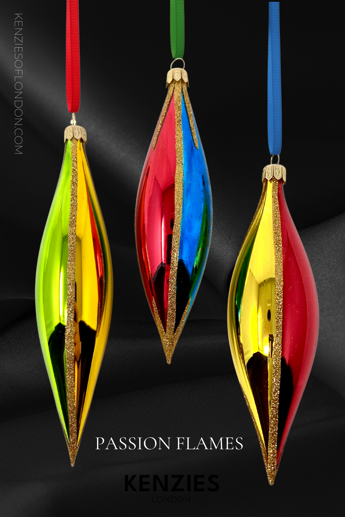Passion Flames Glass Christmas Ornaments - Set of 3