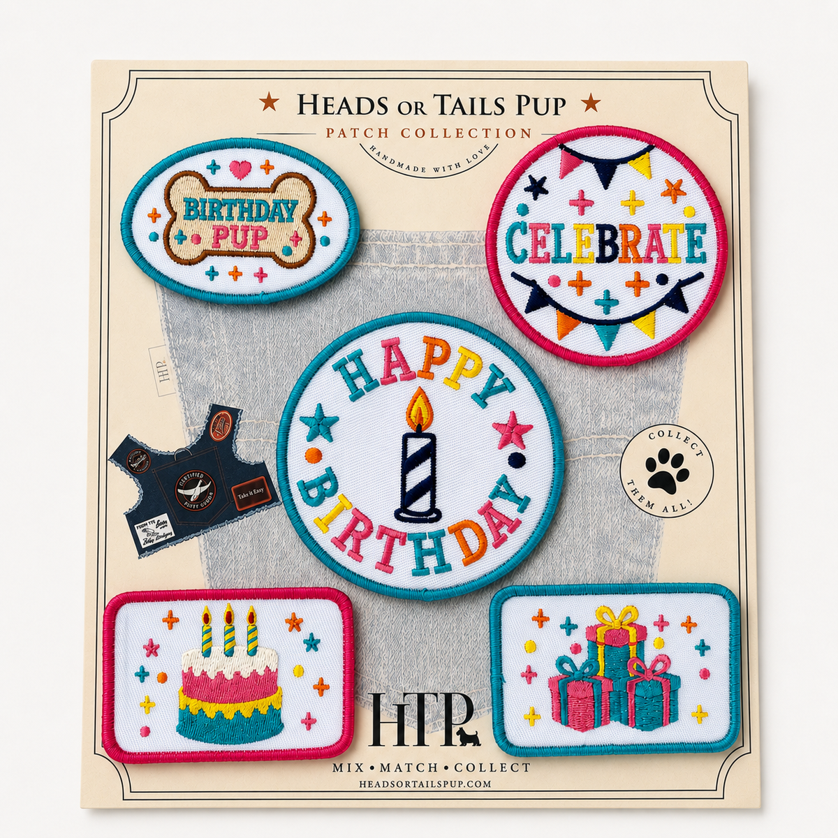 Heads or Tails Pup Birthday Mix & Match Harness Patches