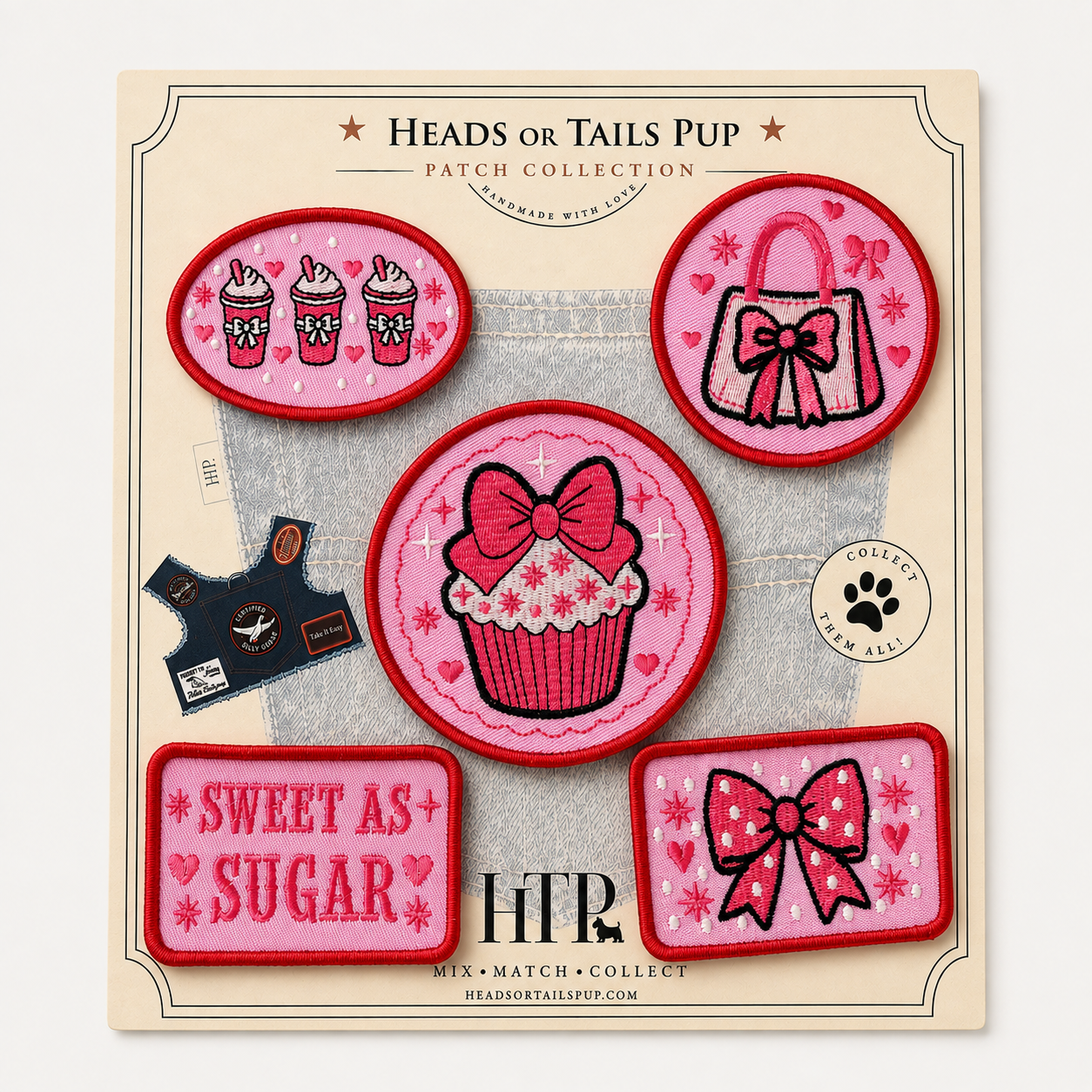 Heads or Tails Pup Sweet as Sugar Harness Patches