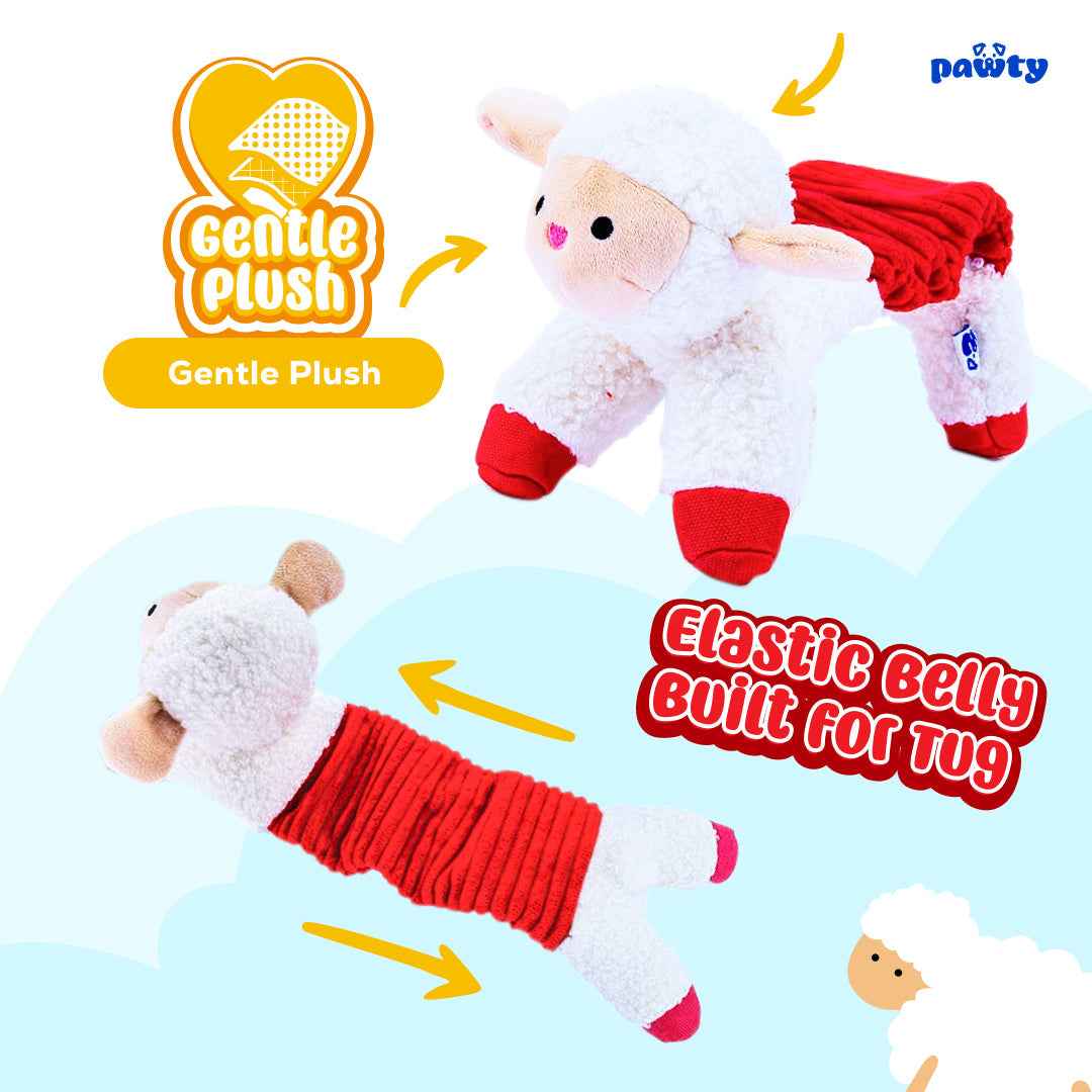 Pawty Lamb Plush Squeaky Tug Dog Toy