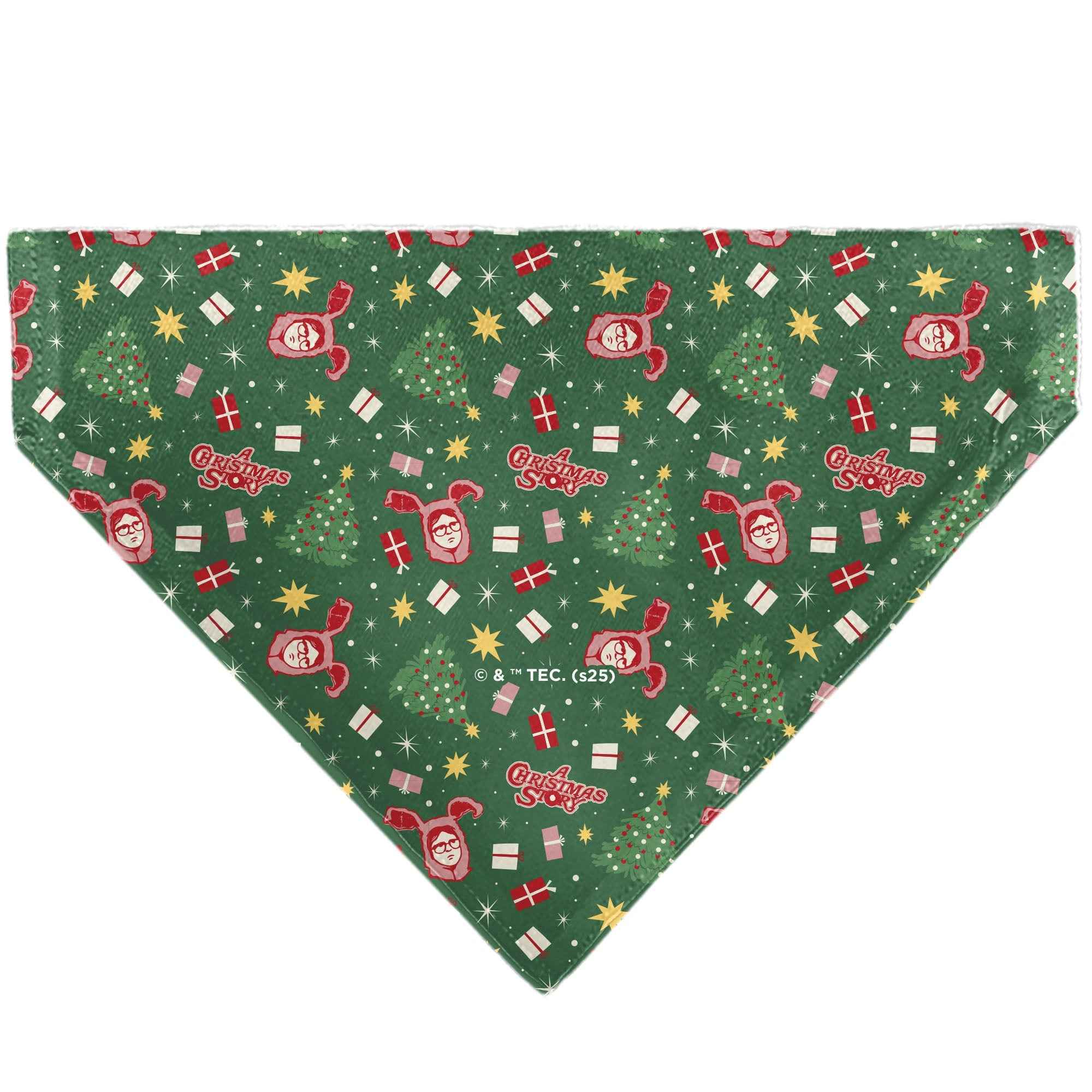 Buckle-Down A Christmas Story Icons and Title Logo Collage Greens/Reds Over-the-Collar Dog Bandana