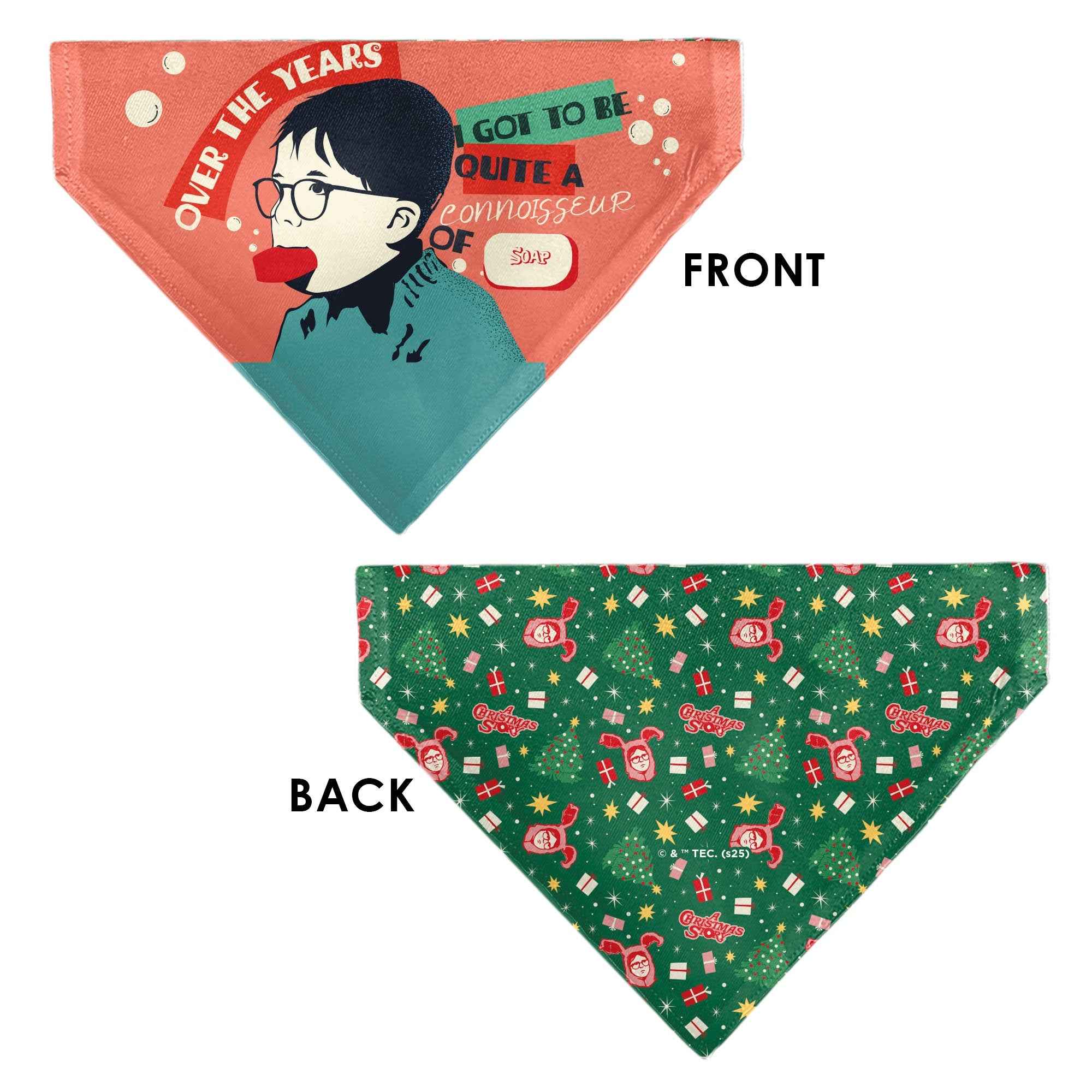 Buckle-Down A Christmas Story Icons and Title Logo Collage Greens/Reds Over-the-Collar Dog Bandana