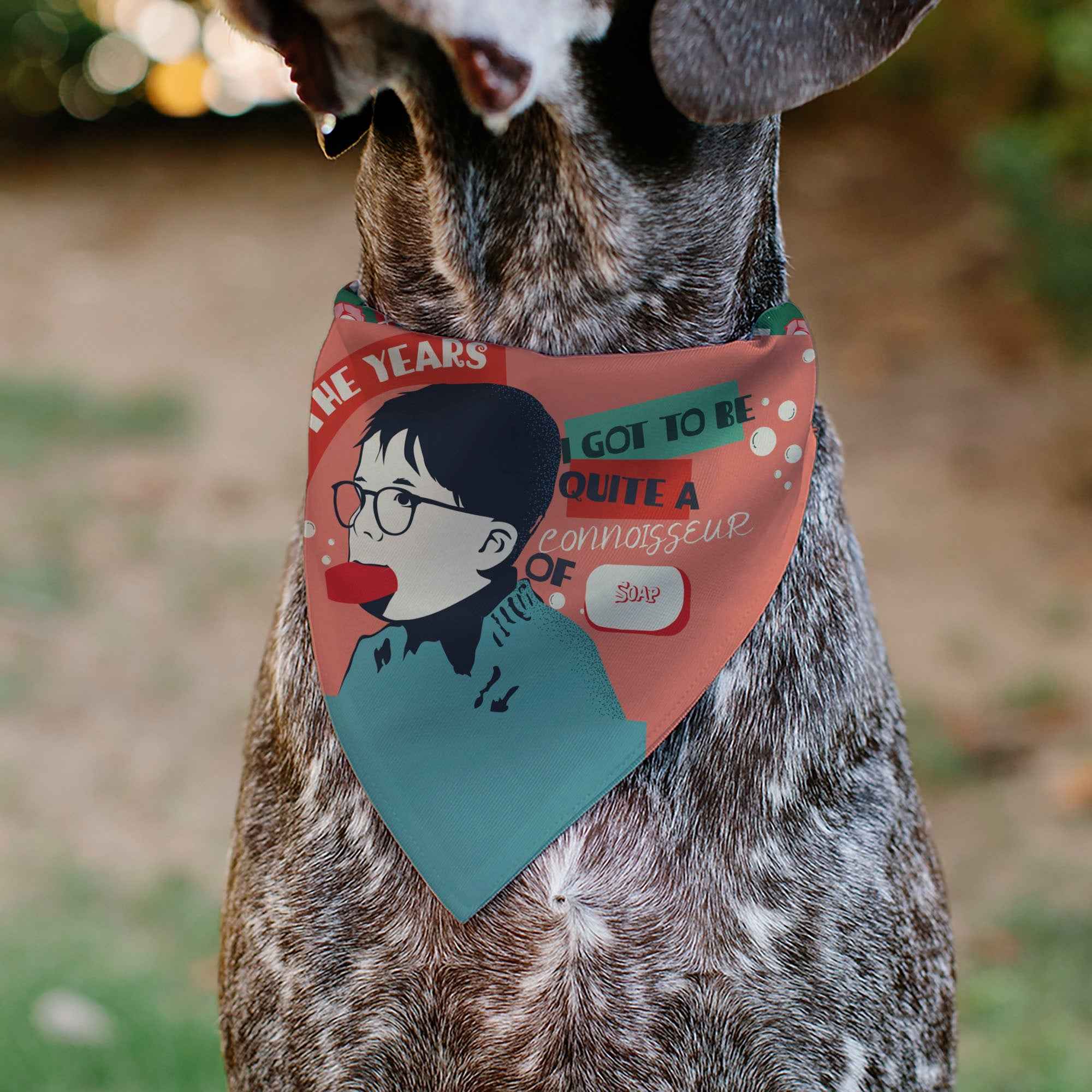 Buckle-Down A Christmas Story Icons and Title Logo Collage Greens/Reds Over-the-Collar Dog Bandana