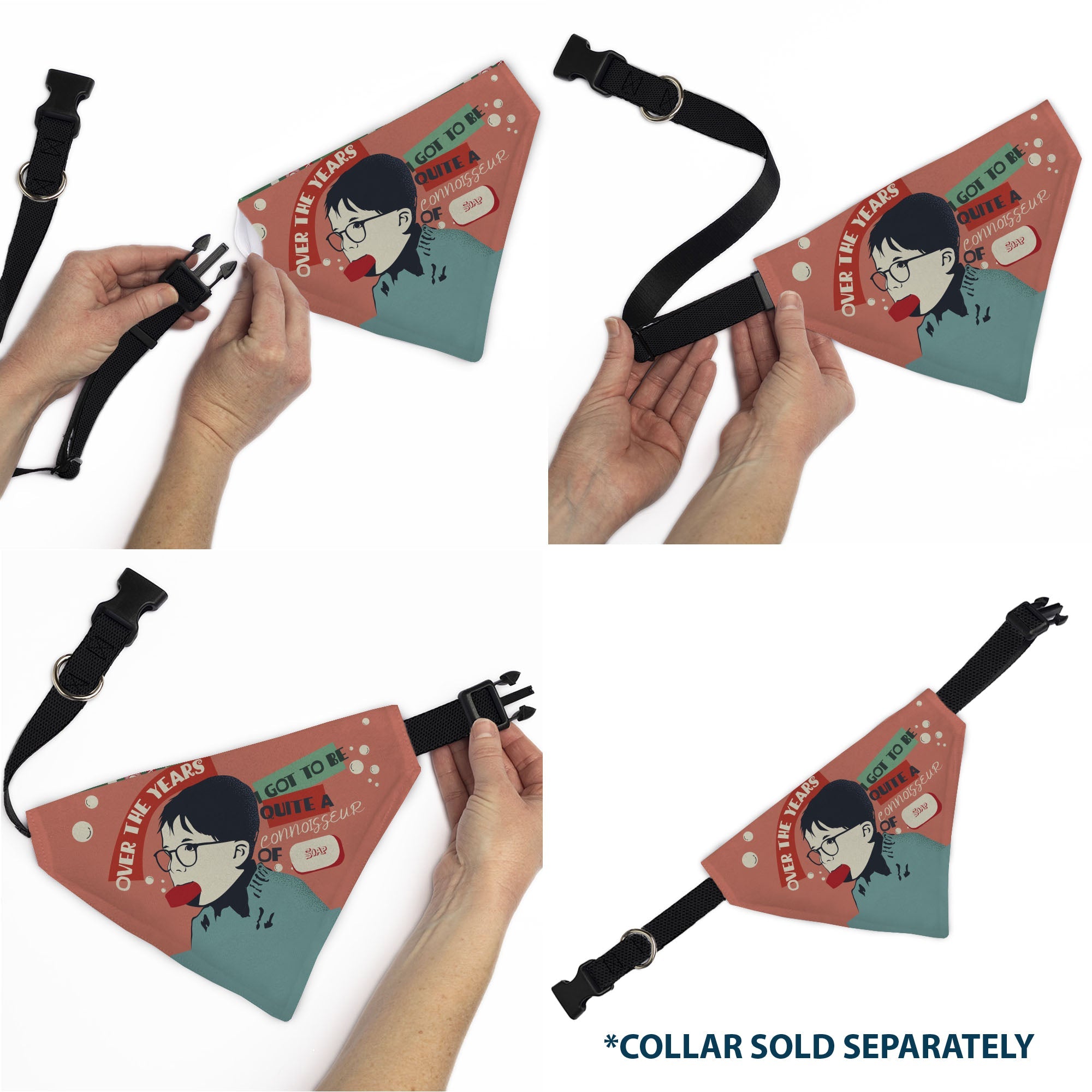 Buckle-Down A Christmas Story Icons and Title Logo Collage Greens/Reds Over-the-Collar Dog Bandana