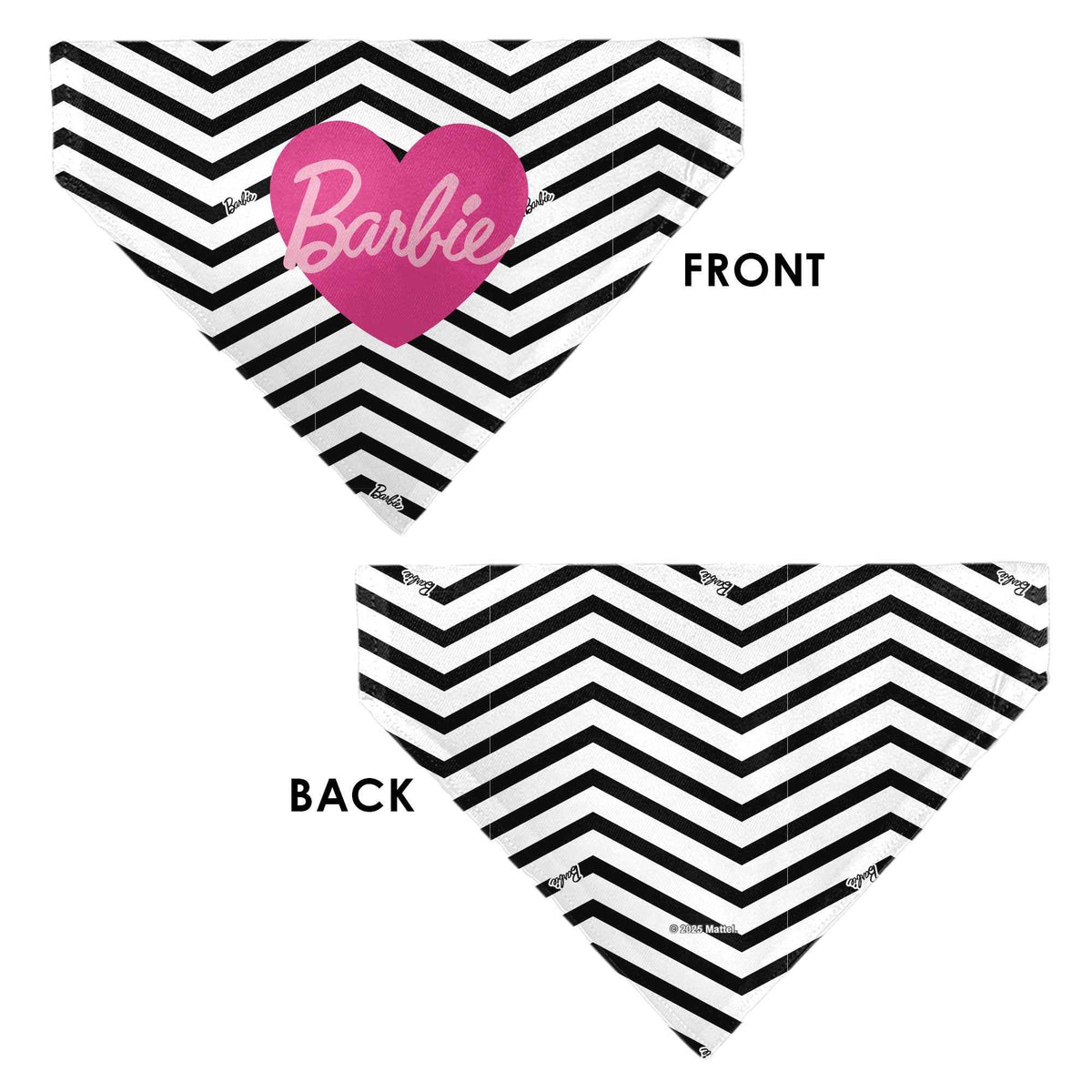 Pet Bandana - BARBIE Script Heart Chevron White/Black/Pinks