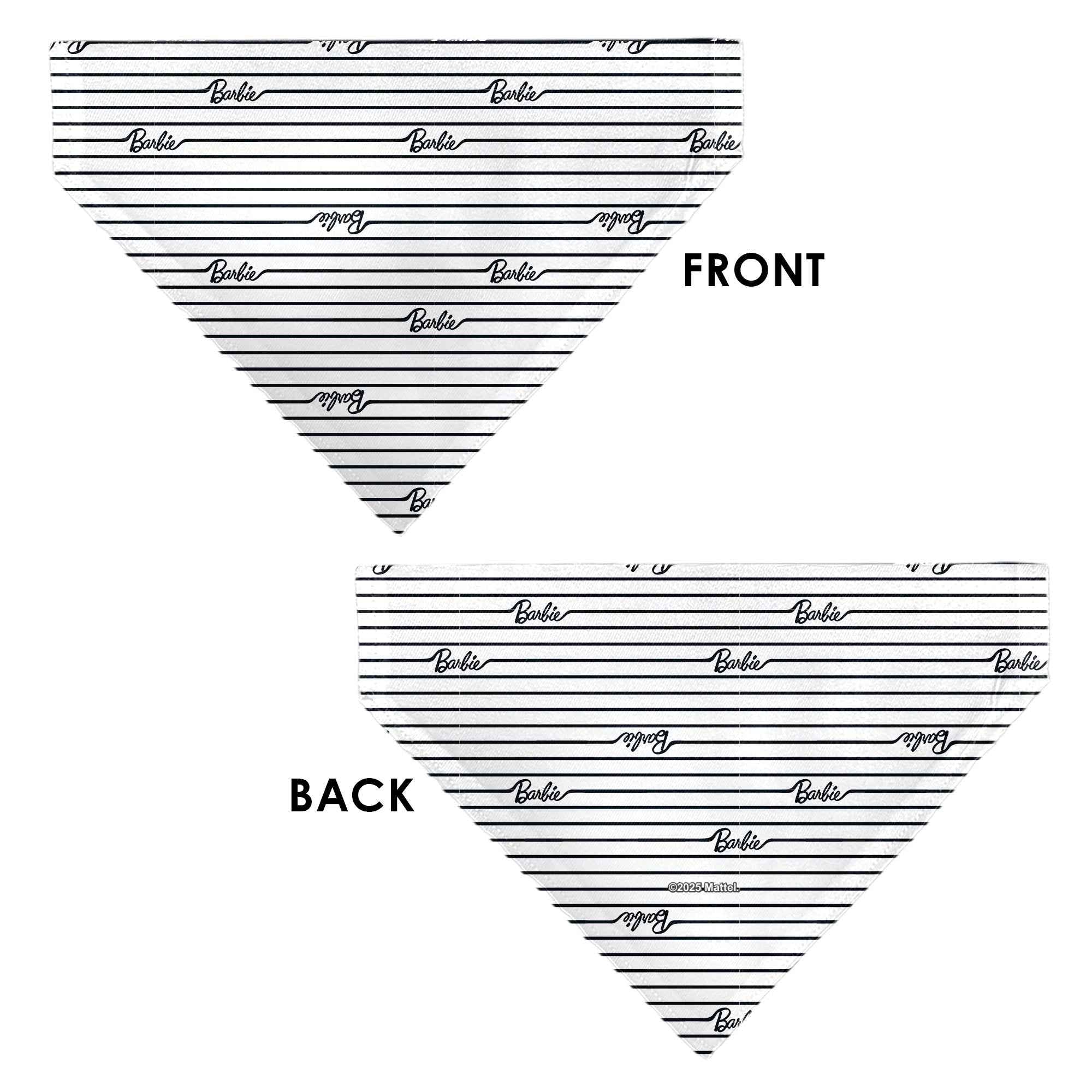 Pet Bandana - BARBIE Script Stripe White/Black