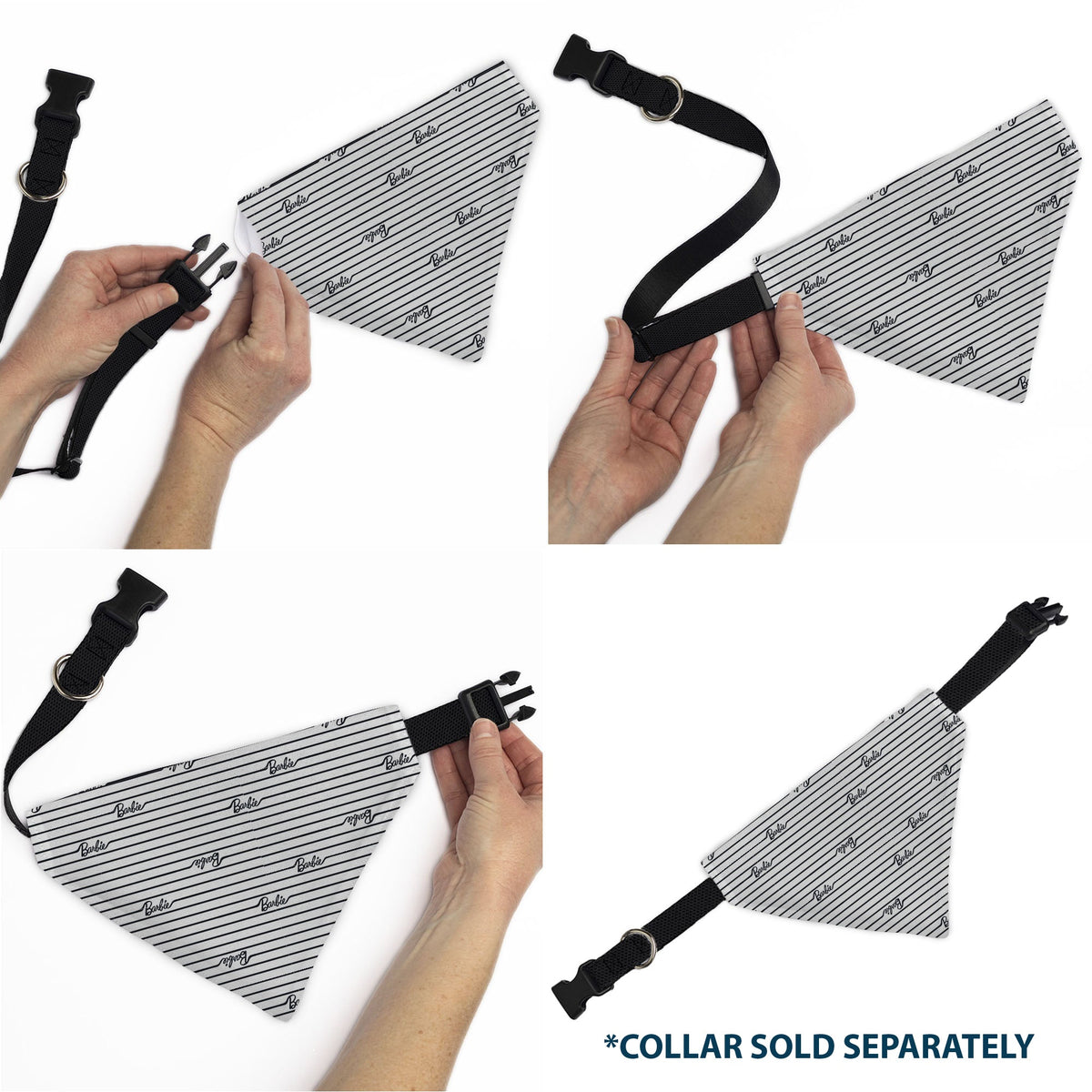 Pet Bandana - BARBIE Script Stripe White/Black | HT Animal Supply