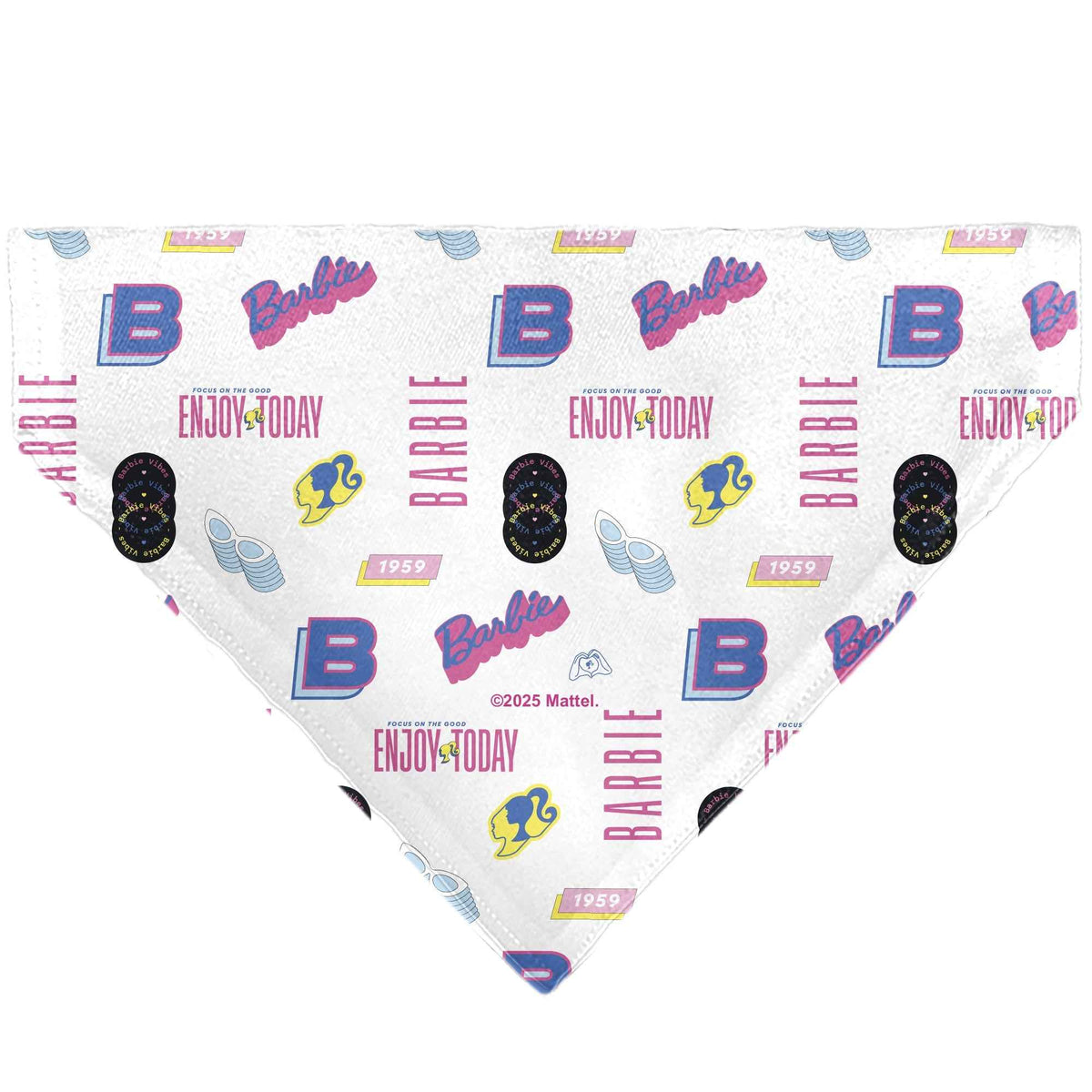 Pet Bandana - BARBIE ENJOY TODAY Text and Icons Collage White/Pinks/Blues