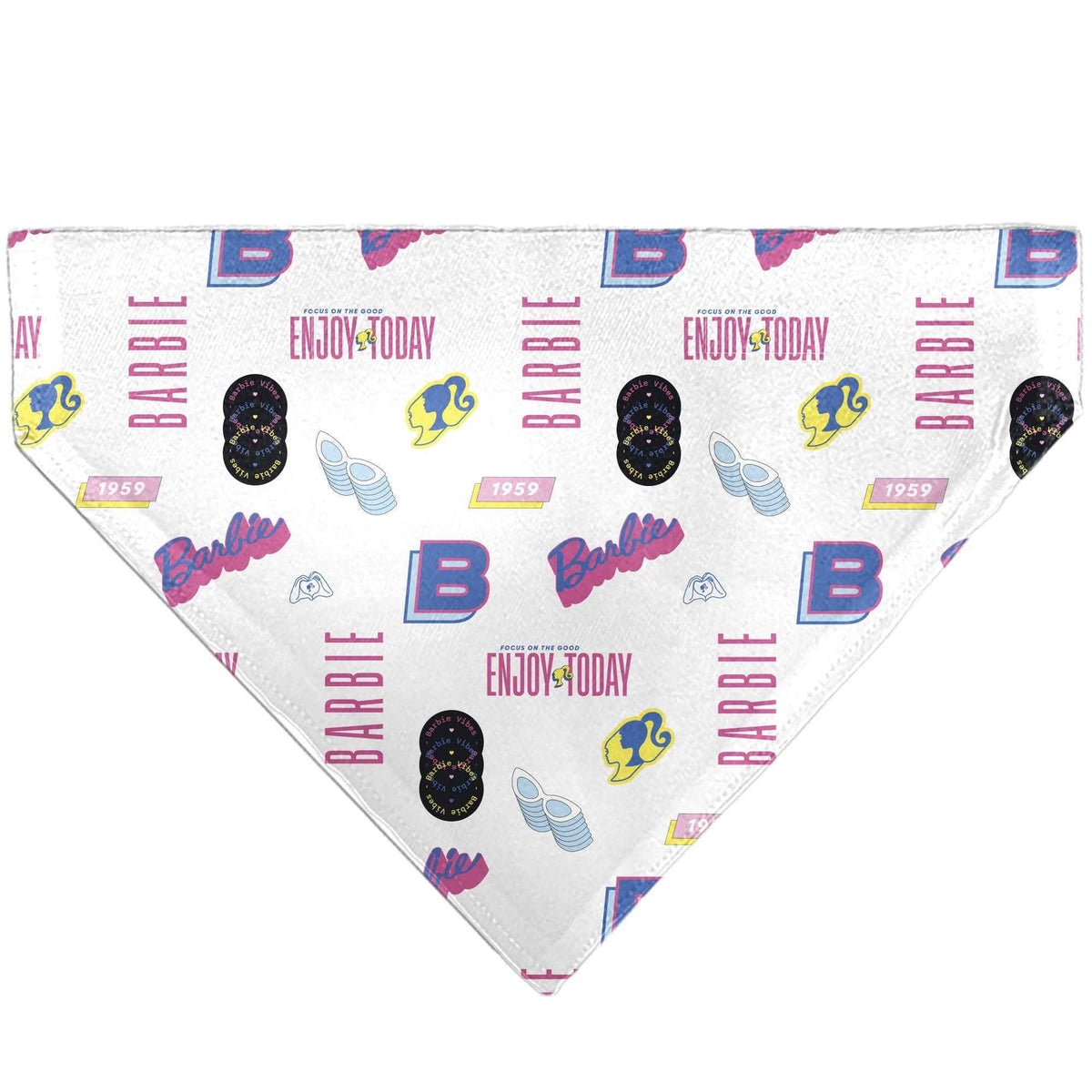 Pet Bandana - BARBIE ENJOY TODAY Text and Icons Collage White/Pinks/Blues