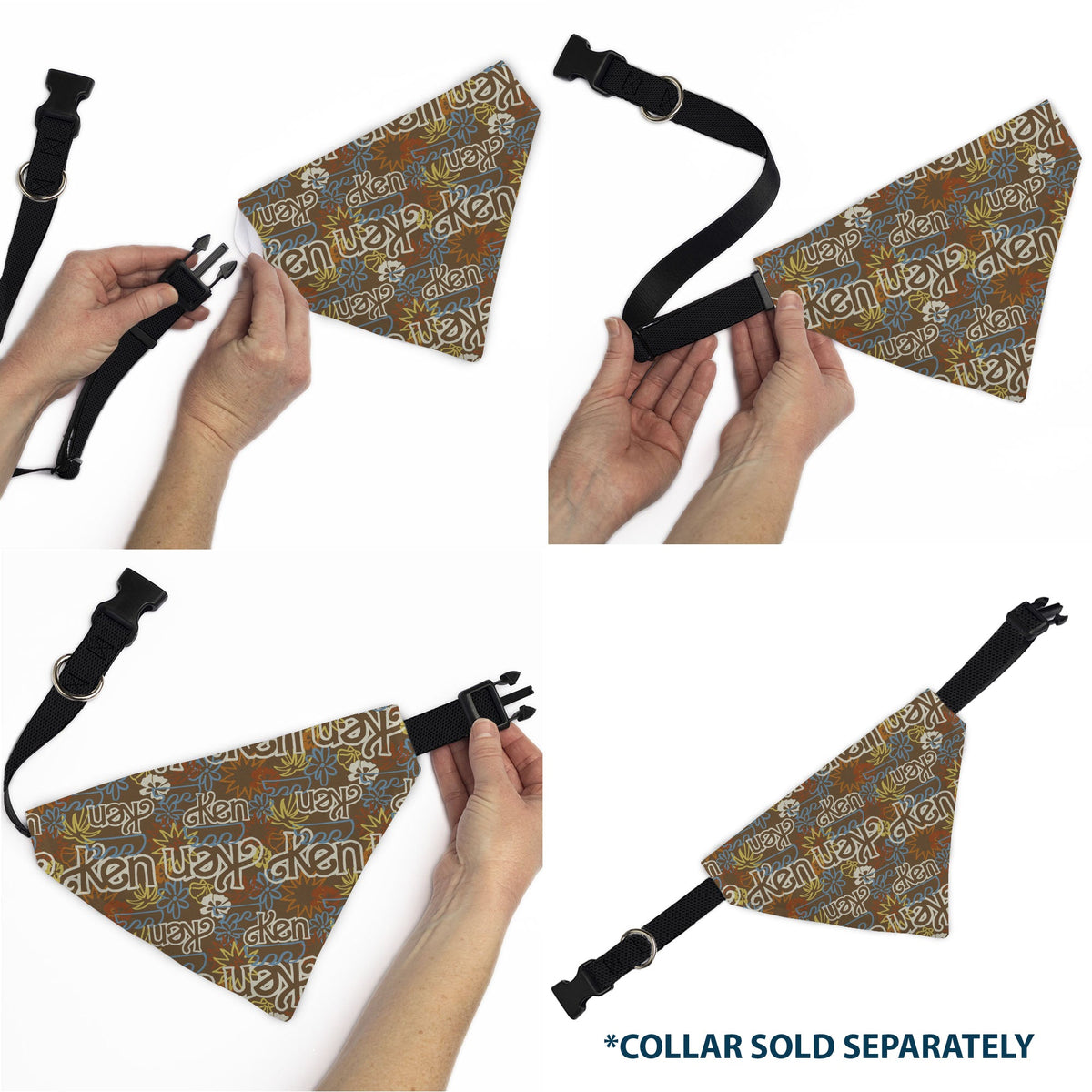 Pet Bandana - Barbie KEN Text Logo and Icons Brown/Multi Color | HT Animal Supply