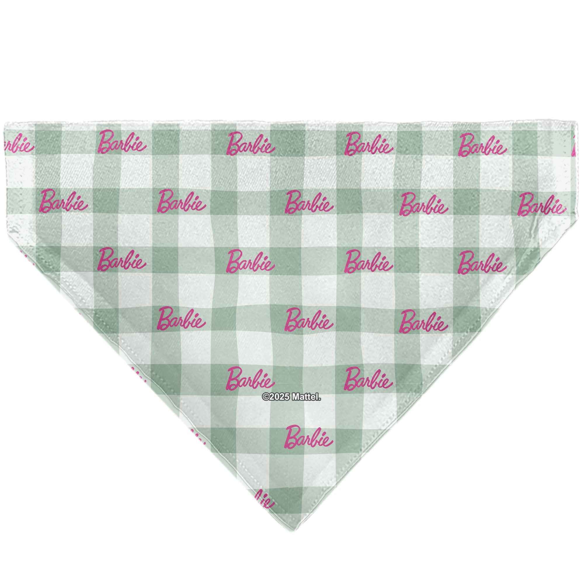 Pet Bandana - BARBIE Script Plaid Beige/Olive/Pink