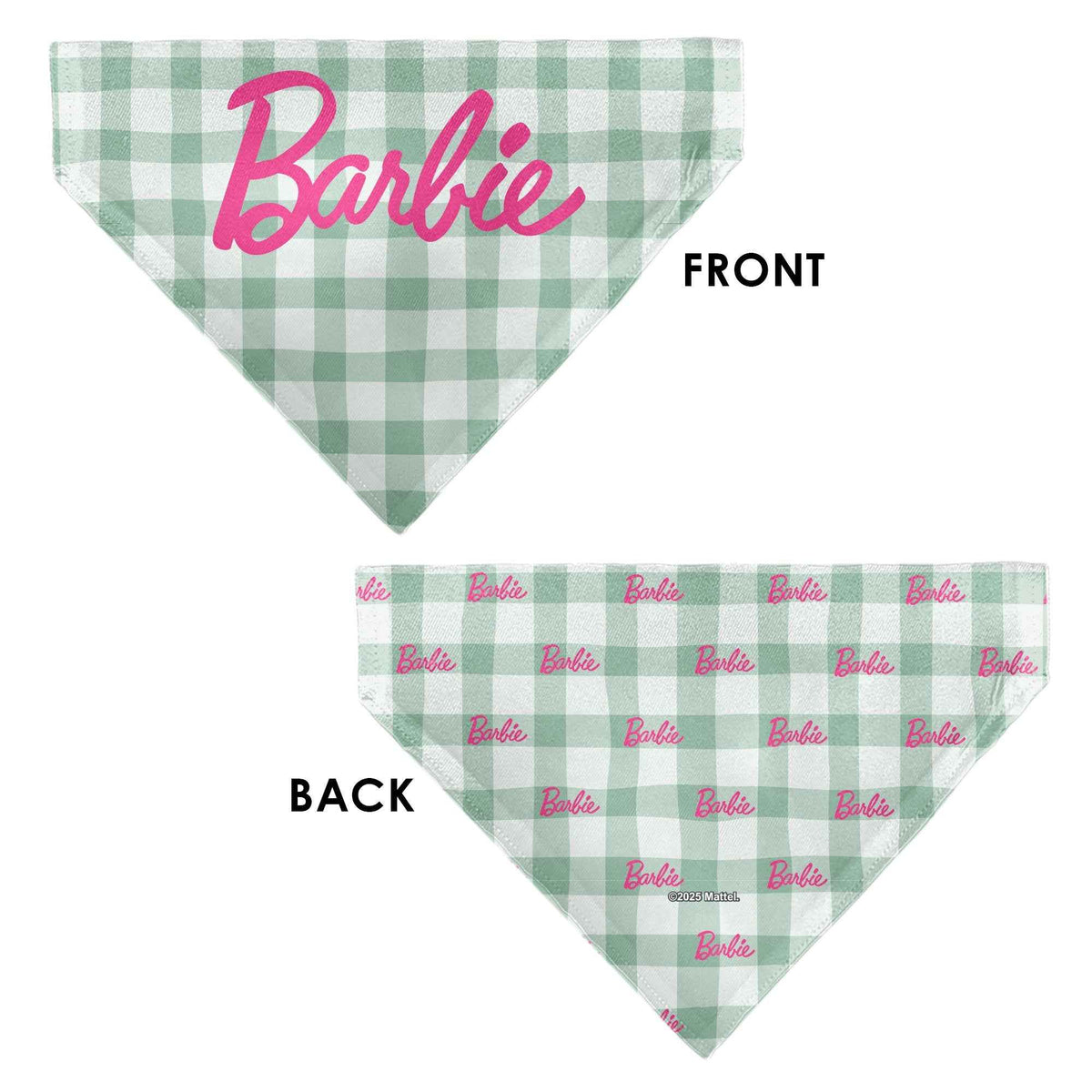 Pet Bandana - BARBIE Script Plaid Beige/Olive/Pink