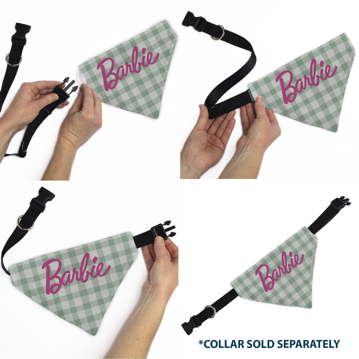 Pet Bandana - BARBIE Script Plaid Beige/Olive/Pink | HT Animal Supply
