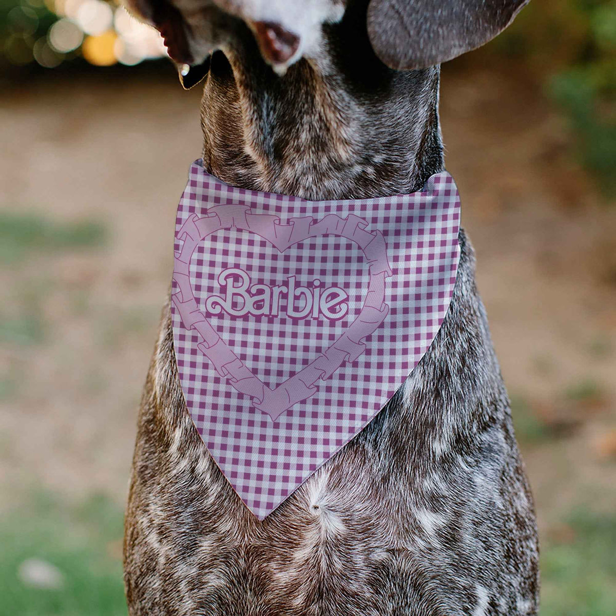Pet Bandana - BARBIE Heart Text Logo Plaid Pinks