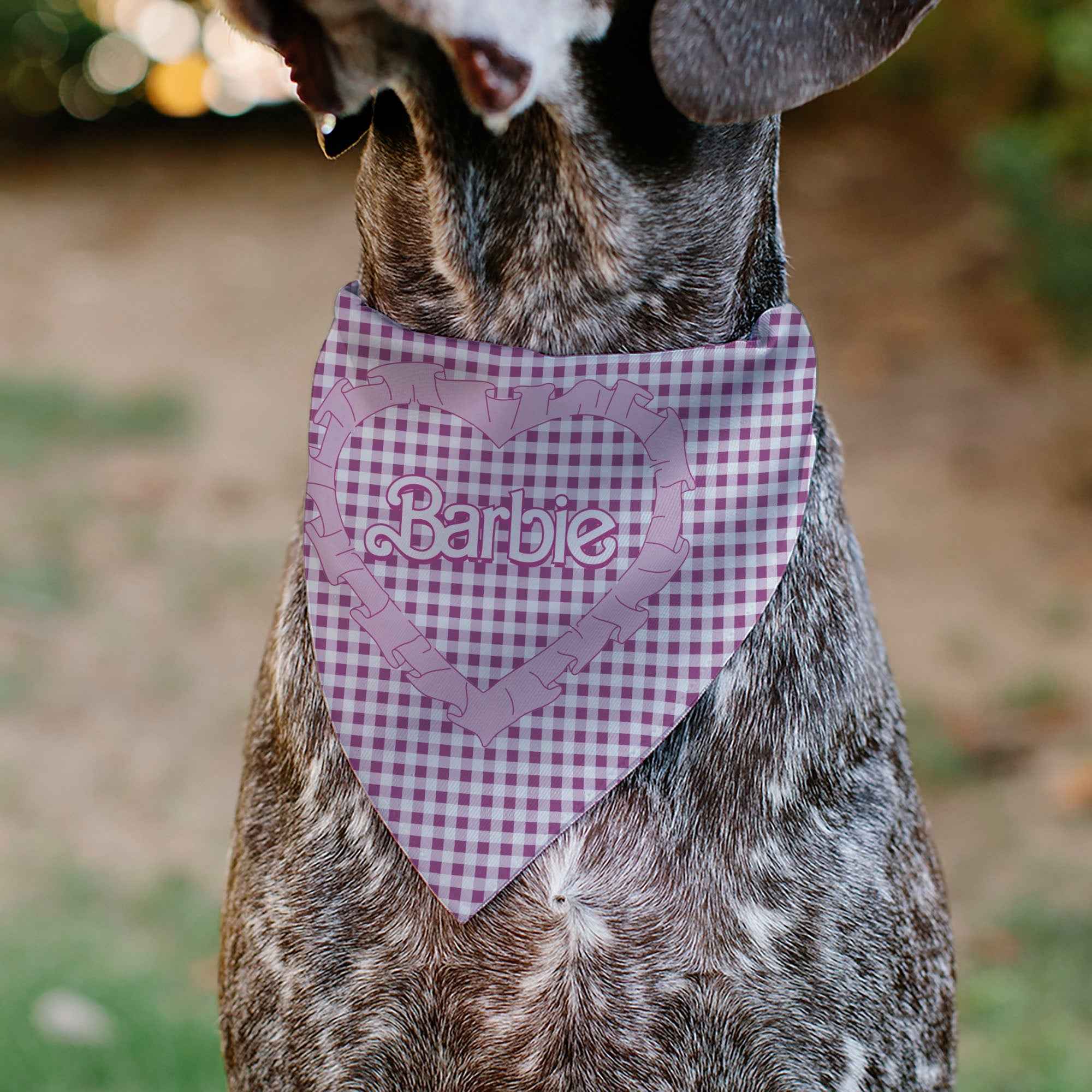 Pet Bandana - BARBIE Heart Text Logo Plaid Pinks