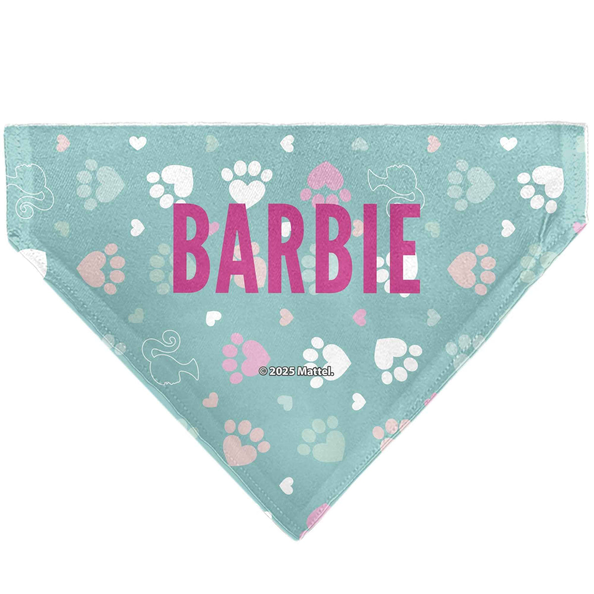 Pet Bandana - BARBIE Bold Text Paw Print Icons Blues/Pinks/White