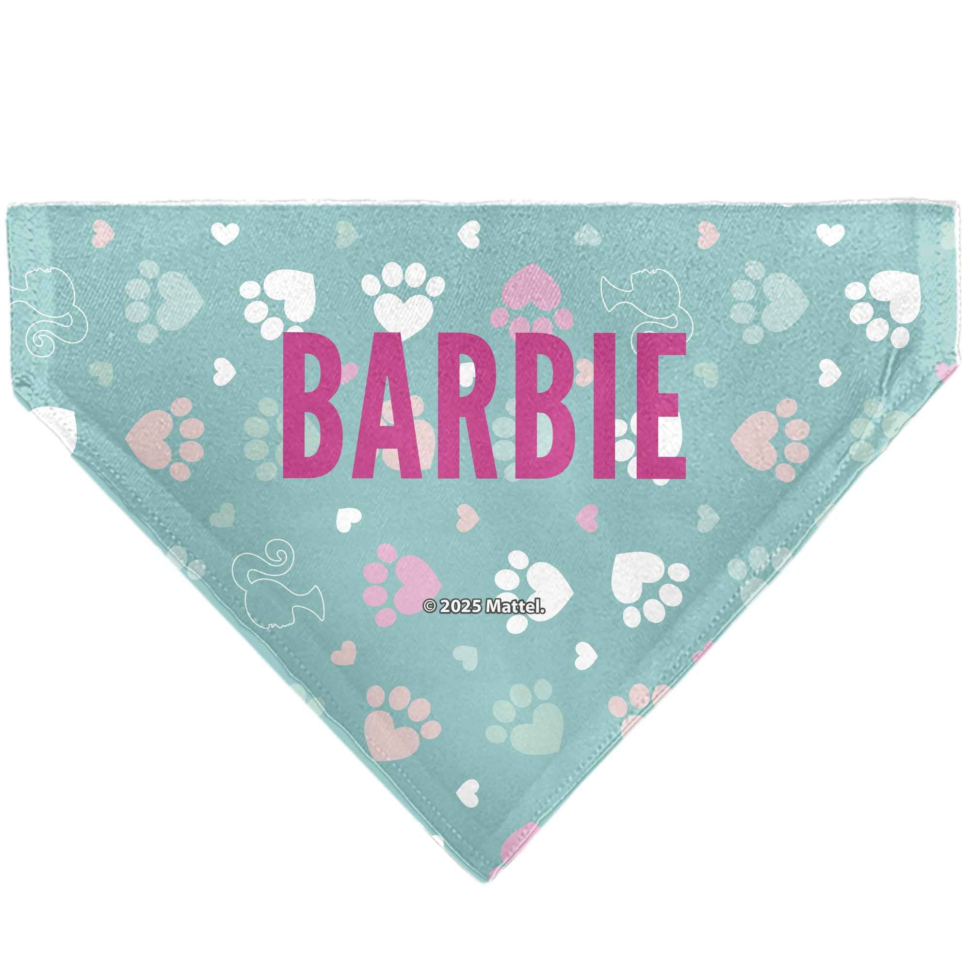 Pet Bandana - BARBIE Bold Text Paw Print Icons Blues/Pinks/White