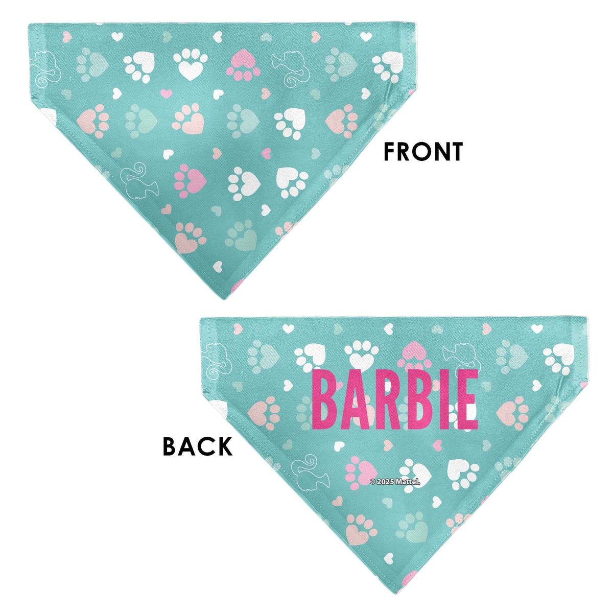 Pet Bandana - BARBIE Bold Text Paw Print Icons Blues/Pinks/White