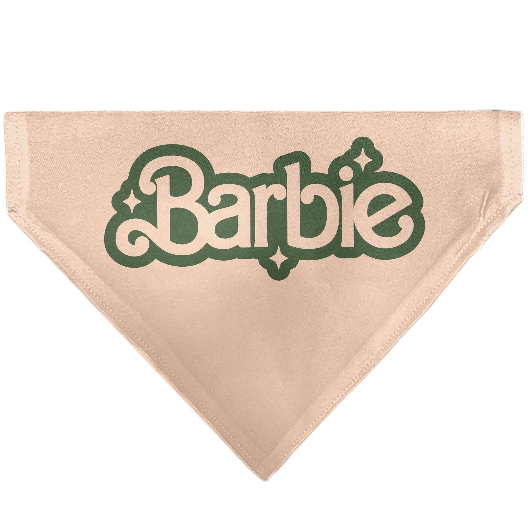 Pet Bandana - CALIFORNIA DREAMIN BARBIE Icons Collage and Script Peach/Olive
