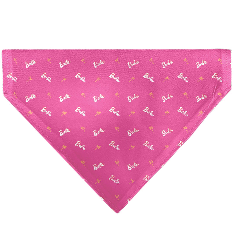 Pet Bandana - BARBIE Script and Palm Tree Icon Pink/White/Orange | HT Animal Supply