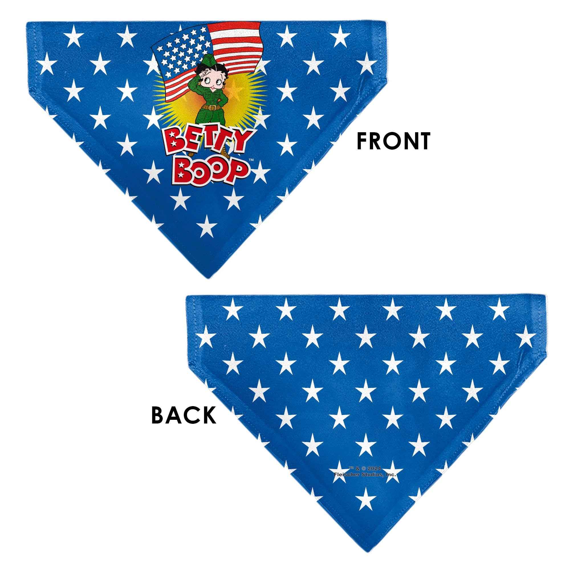 Buckle-Down Bandana Betty Boop Americana Soldier Salute Pose Logo and Stars Blue/White Over-the-Collar Dog Bandana